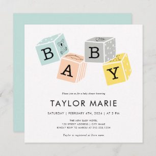 Invitation Baby Blocks   Baby shower Neutre hommes-femmes