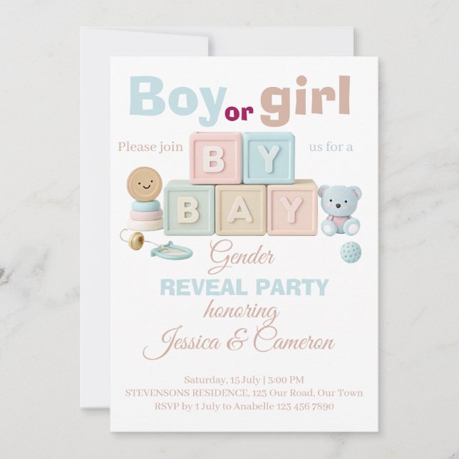 Invitation Baby Blocks Gender Reveal  (Devant)