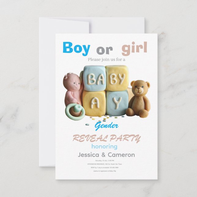 Invitation Baby Blocks Gender Reveal (Devant)