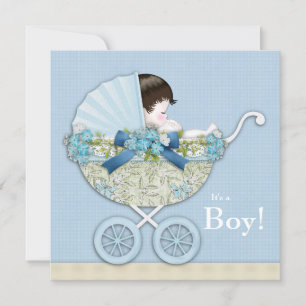 Invitation Baby Blue Baby Carriage Boy Shower