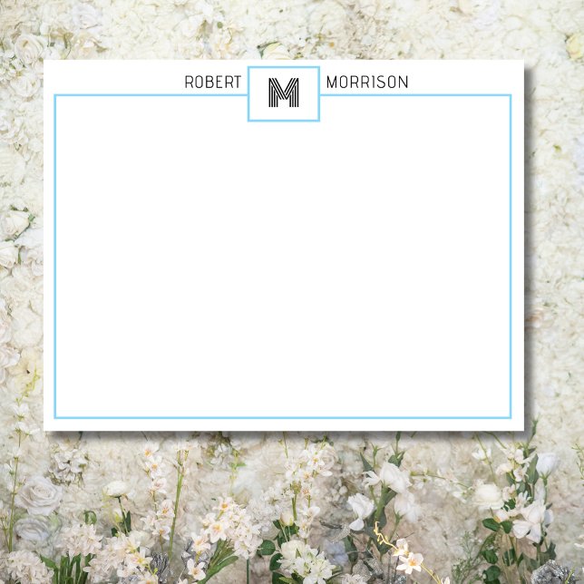 Invitation Baby Blue Chic Monogram Stationery Note Card (Créateur téléchargé)