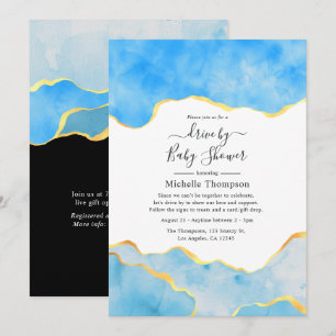 Invitation Baby Blue et Or Agate Drive By Shower
