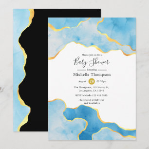 Invitation Baby Blue et Or Agate Garçon Baby Shower