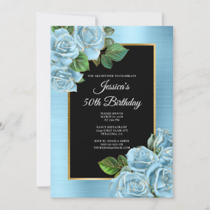 Invitation Baby Blue et Rose Glam Or 50e Anniversaire