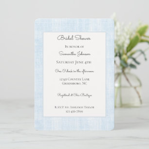 Invitation Baby Blue Fausse Soie Lin Dévoilement de la Mariée