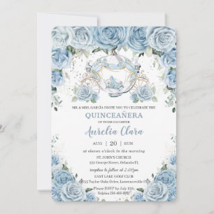 Invitation Baby Blue Floral Cendrillon Coach Quinceañera