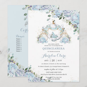 Invitation Baby Blue Floral Princess Coach Quinceanera Court