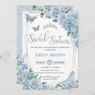 Invitation Baby Blue Floral Princess Sweet sixteen 16e