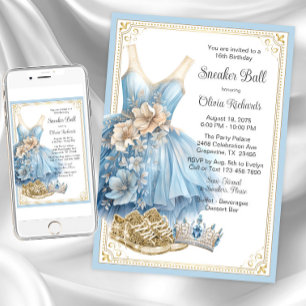 Invitation Baby Blue Gold Basket Ball fête d'anniversaire