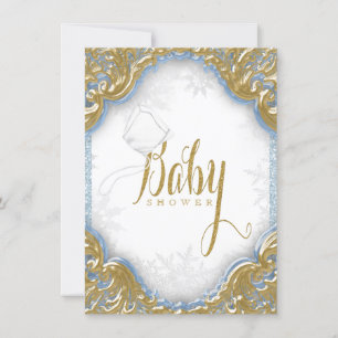 Invitation Baby Blue Gold Boy Snowflake Baby Shower