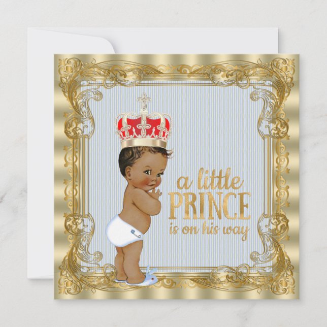 Invitation Baby Blue Gold Royal Baby shower (Devant)