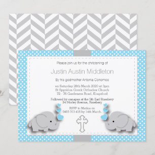 Invitation Baby Blue & Grey Elephant 🐘 bébé - Christening