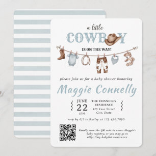 Invitation Baby Blue Little Cowboy arrive bientôt