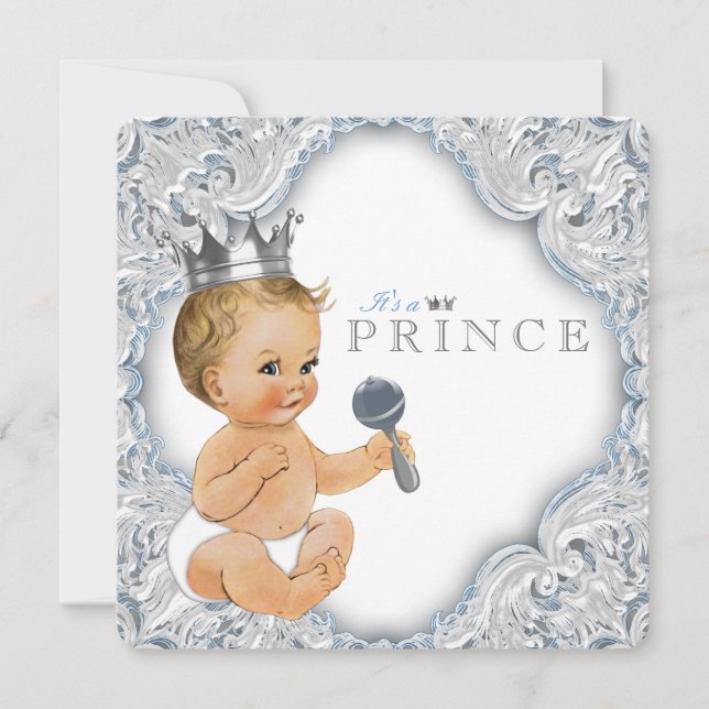 Invitation Baby Blue Prince Baby Shower (Devant)