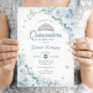 Invitation Baby Blue Roses en aquarelle Quinceanera