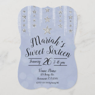 Invitation Baby Blue & Silver Parties scintillant Stars Sweet