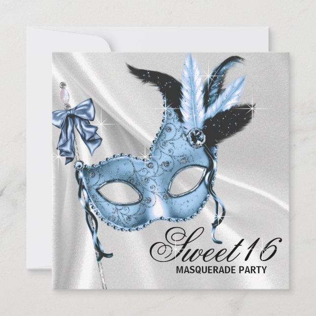 Invitation Baby Blue Sweet 16 Masquerade Party (Devant)