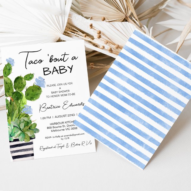 Invitation Baby Blue Taco 'Bout a Baby Cactus Baby shower (Taco Bout a Baby Baby Shower Invitation Fiesta Baby Shower Taco Bout a Boy Blue Floral)