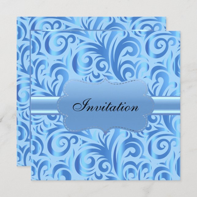 Invitation Baby Blue Tourbillonnant Party Design Modèle (Devant / Derrière)