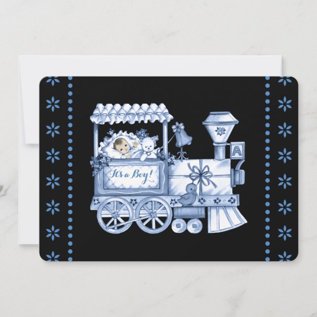 Invitation Baby Blue Train Baby Boy Douche (Devant)