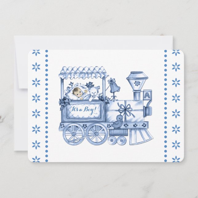 Invitation Baby Blue Train Baby Boy Shower (Devant)