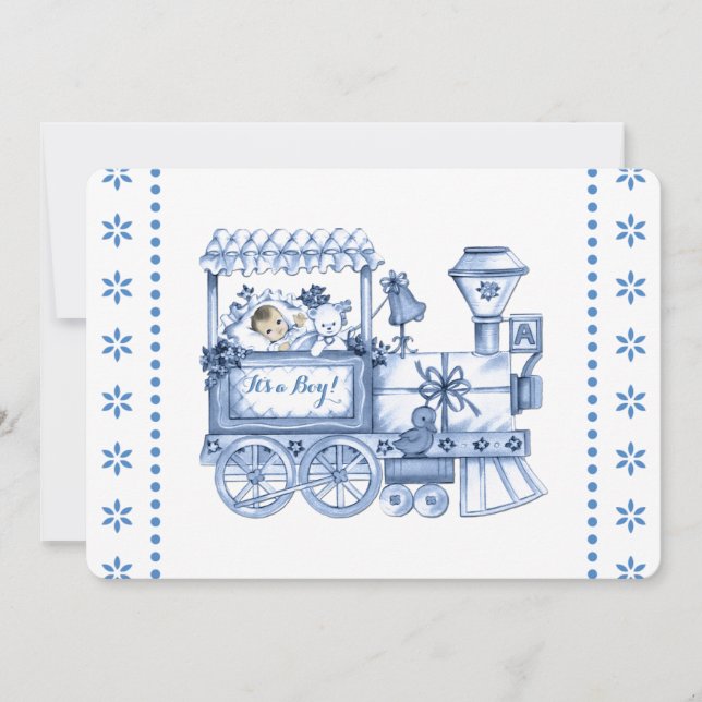 Invitation Baby Blue Train Baby Boy Shower (Devant)