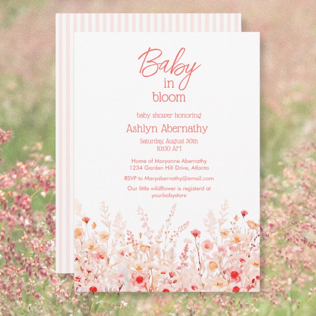 Invitation Baby Boho Fleur Sauvage en Fleur Rose Baby Shower (Créateur téléchargé)