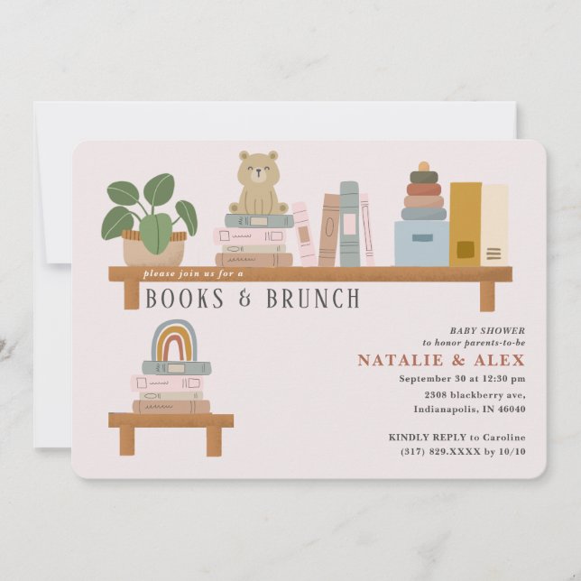 Invitation Baby Book Shelf Pink Girl Baby shower (Devant)