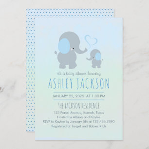 Invitation Baby Boy Baby Elephant Baby shower