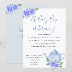 Invitation Baby Boy Baby Shower à la Théière Bleue