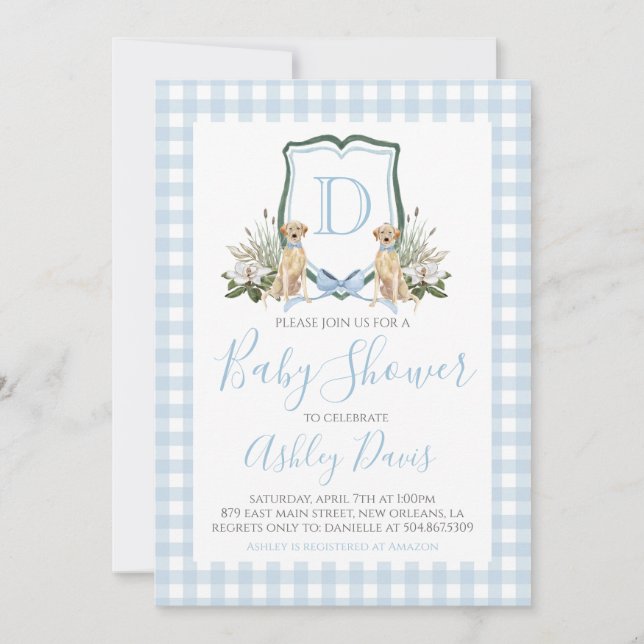 Invitation Baby Boy Baby shower Preppy Chien En vichy Sud (Devant)