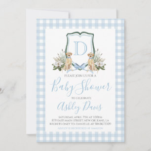 Invitation Baby Boy Baby shower Preppy Chien En vichy Sud
