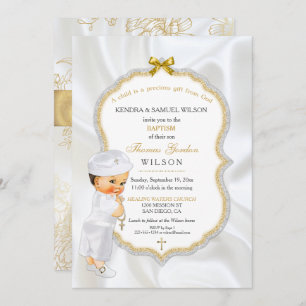 Invitation Baby Boy Baptism Christening Gold Cross