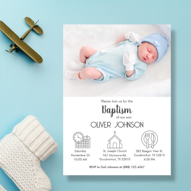 Invitation Baby Boy Bautizo Invitacion Élégant Baptême modern (Créateur téléchargé)
