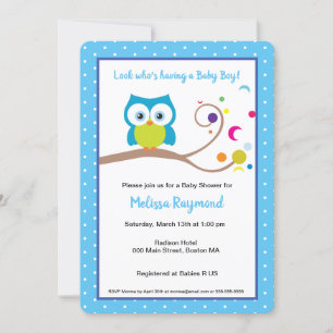 Invitation Baby Boy Big Eyed Souriant Chouette Douche Invitat
