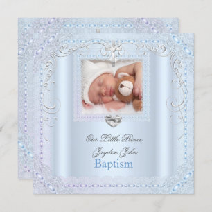 Invitation Baby Boy Bleu Baptême Baptême Croix Prince