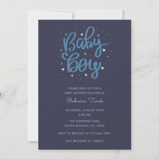 Invitation Baby Boy Blue Baby Shower  (Devant)