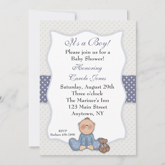Invitation Baby Boy Blue Douche (Devant)