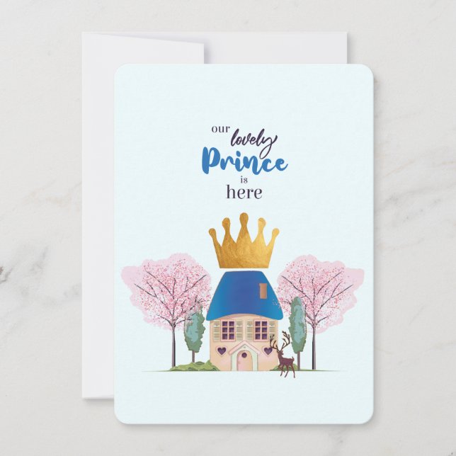 Invitation Baby Boy Blue Gold Prince Baby shower du château (Devant)