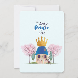 Invitation Baby Boy Blue Gold Prince Baby shower du château