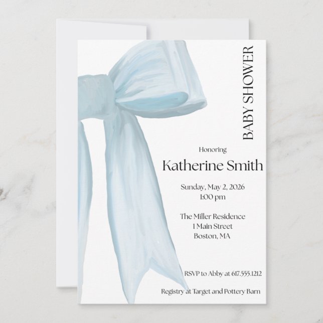 Invitation Baby Boy Blue Ribbon (Devant)