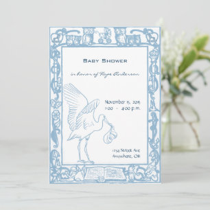 Invitation Baby Boy Blue Stork & Owl Border Shower