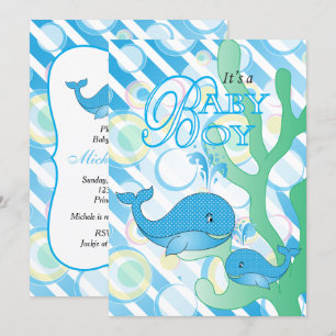Invitation Baby Boy Blue Whale Baby shower