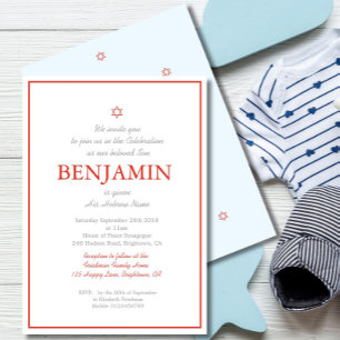 Invitation Baby Boy Cérémonie de baptême hébreu rouge bleu