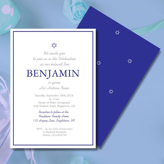 Invitation Baby Boy Cérémonie de désignation Hébreu Juif Bleu (Créateur téléchargé)