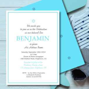 Invitation Baby Boy Cérémonie de Naming Jewish Modern Blue