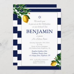 Invitation Baby Boy Cérémonie de nom Lemons Bleu Juif Hébreu
