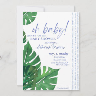 Invitation Baby Boy, Citation Script Baby shower floral tropi