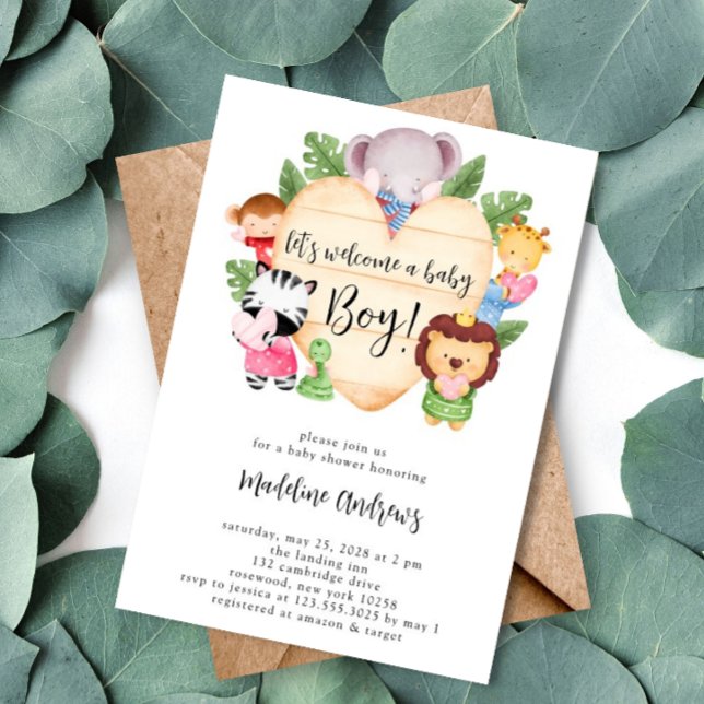 Invitation Baby Boy Cute Safari Animaux Baby shower (Créateur téléchargé)