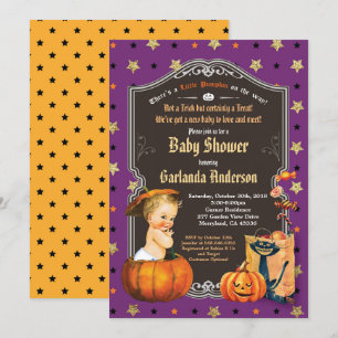Invitation Baby-boy d'Halloween douches en or violet